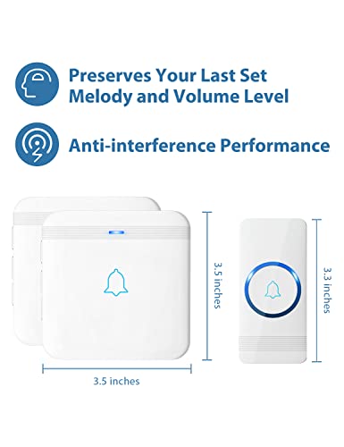 AVANTEK Wireless Doorbell, 1300 ft Range, Waterproof, 2 Receivers, White - color: White