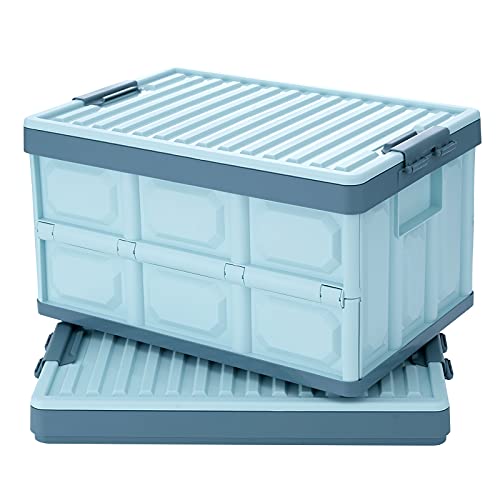 Blue Folding Plastic Stackable Utility Crates 2-Pack, Collapsible Storage Bins with Lids 30L, Durable Containers for Home & Garage Organization - color: Blue