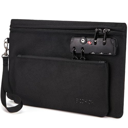 Money Bag with Lock, Double layer Cash Bag, Notary Supplies, Valuable Storage Bag,Lock Bag travel safe - color: Black