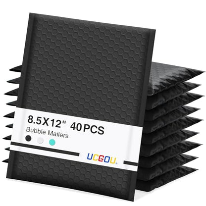 UCGOU Bubble Mailers 8.5x12" 40 Pack Usable Size 8.5x11" Black Shipping Bag - color: Black, size: 8.5x12" 40PC