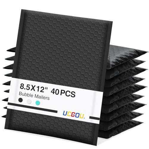 UCGOU Bubble Mailers 8.5x12" 40 Pack Usable Size 8.5x11" Black Shipping Bag - color: Black, size: 8.5x12" 40PC