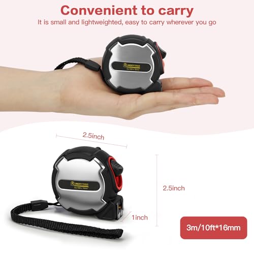 10FT Tape Measure, Small Retractable Measuring Tape, Mini Tape Measure with Metric/Inch, Dual Sided, Magnetic Hooks, Rubber + Stainless Steel Case, for Home, Construction & DIY (10ft) - size: 10ft