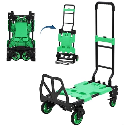 GarveeHome 2-in-1 Folding Hand Truck with Foldable Basket, 330 LB Dolly Cart with 2 Bungee Rope, Convertible Folding Hand Cart with 4 Wheels and Retractable Handle for Luggage, Travel, Moving, Office