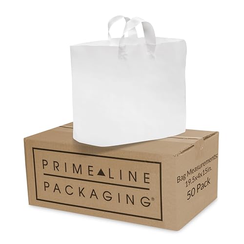 Prime Line Packaging Heavy Duty Plastic Shopping Bags, 19.5x4x15, 50 Pack - color: White