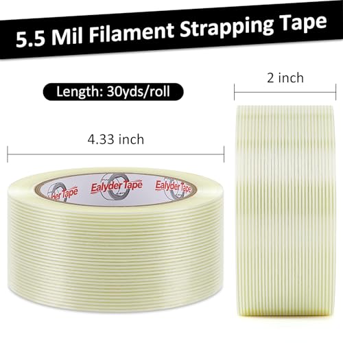 Transparent Fiberglass Tape 2" x 30Yd 5.5 Mil Filament Strapping Tape