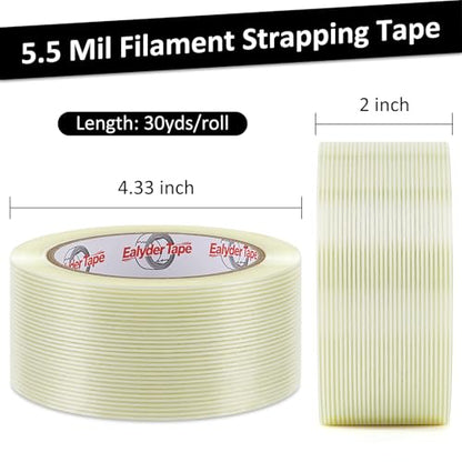 Transparent Fiberglass Tape 2" x 30Yd 5.5 Mil Filament Strapping Tape