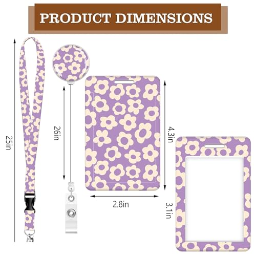ID Badge Holder with Lanyard,Fashionable Retractable Badge Holders Reels with Lanyards Adjustable, for Women Kids Teacher Nurses Doctor Student(Purple Groovy Flower) - color: Purple Groovy Flower