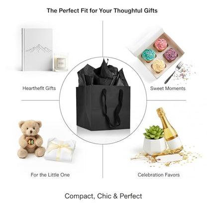 Papertide 24 Pack 8x8x8 inch Black Square Gift Bags with Tissue Ppaper - color: Black