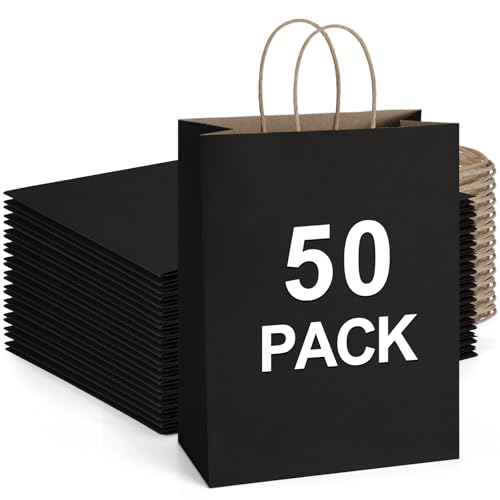 BagDream Kraft Paper Bags with Handles 10x5x13 Inch Black 50 Pack Bulk - color: Black