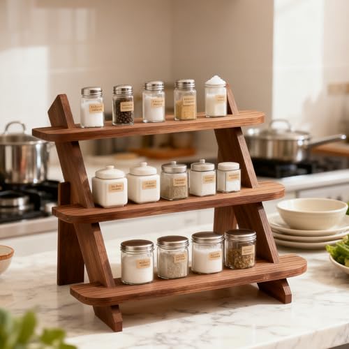 3 Tier Wooden Display Stand Wood Cupcake Stands Tool Free, Rustic Risers Dessert Retail Table Display Shelf Spice Rack Organizer Holder,Large Makeup Cologne Perfume Organizer,Figure Collectible Shelf