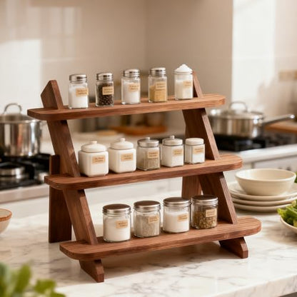 3 Tier Wooden Display Stand Wood Cupcake Stands Tool Free, Rustic Risers Dessert Retail Table Display Shelf Spice Rack Organizer Holder,Large Makeup Cologne Perfume Organizer,Figure Collectible Shelf