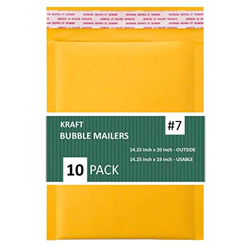 SALES4LESS - Kraft #7 Bubble Mailers, Self-Seal, Waterproof & Cushioned Padded Envelopes for Shipping, 14.25 x 20 in (10 Pack, Gold)KBM7-10 - size: #7 14.25X20