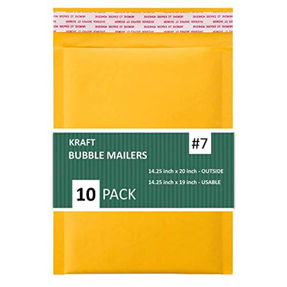 SALES4LESS - Kraft #7 Bubble Mailers, Self-Seal, Waterproof & Cushioned Padded Envelopes for Shipping, 14.25 x 20 in (10 Pack, Gold)KBM7-10 - size: #7 14.25X20