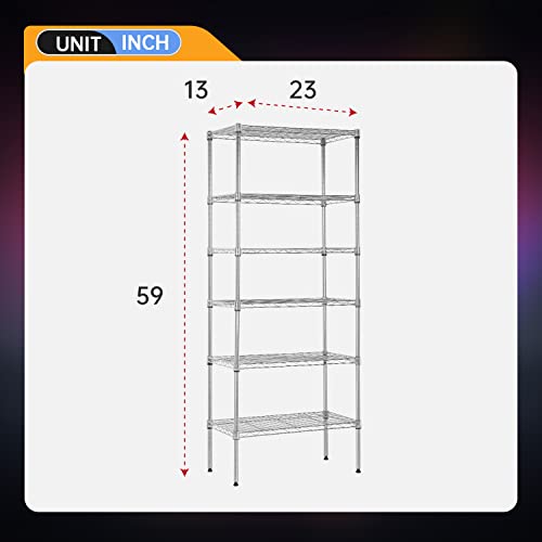 BestOffice | 6-Tier Wire Shelf | 13" x 23" x 59 | Chrome - color: Chrome, size: 13"D x 23"W x 59"H