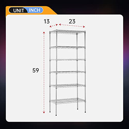 BestOffice | 6-Tier Wire Shelf | 13" x 23" x 59 | Chrome - color: Chrome, size: 13"D x 23"W x 59"H