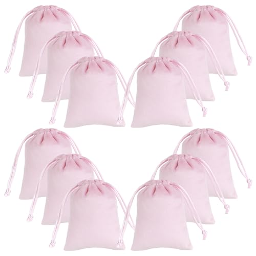 Tapleap 12Pcs Small Jewelry Bags, 2¾x 3½” Pink Velvet Drawstring Pouch - color: Pink, size: 2¾ x 3½in
