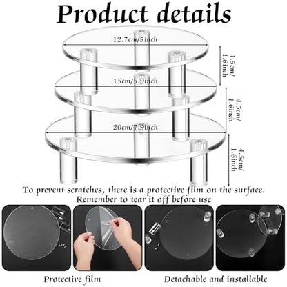 Lineshading 3 Pcs Round Acrylic Riser, Clear Round Display Stands - size: 5'',6'',8'', style: Round