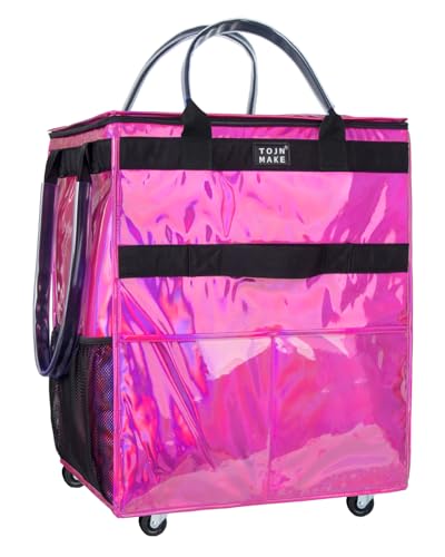Reusable Grocery Bag with Wheels, Large Glitter Pink Rolling Tote - color: Glitter Pink, size: Large