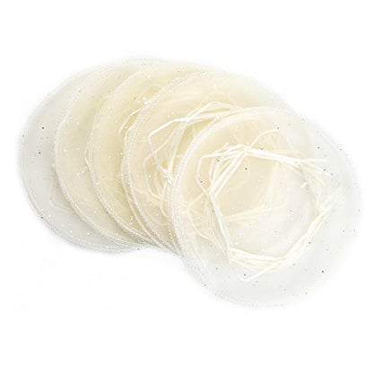 100Pcs Beige Organza Tulle Circles with Drawstring, 9.8 Inch Round Organza Bags Jewelry Candy Pouch Christmas Wedding Party Favor Gift Bags - color: Beige