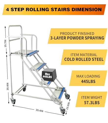 4 Step Stairs with 4 Wheels, Industrial & Warehouse Rolling Stairs, 59.1" H - style: 4STEPS-1