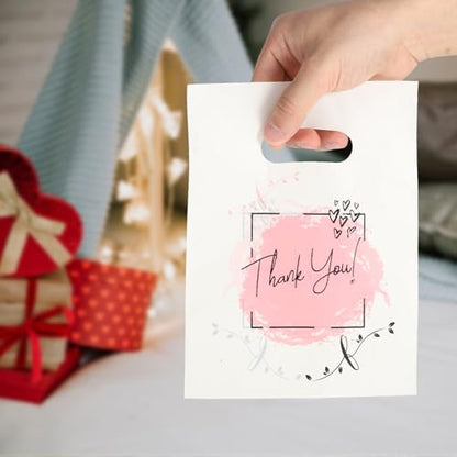 COMNICO 100PCS Thank You Plastic Shopping Bag with Handle, Thank You Bags