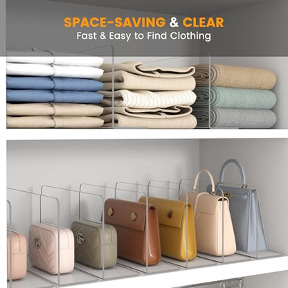 OKPOW Shelf Dividers for Closet Organization – Keep Sweaters & Purses Upright, Clear Acrylic Separators for Most Wood Shelves & Pantry, Damage-Free, Sturdy & Tall (10" x 12", 8 Pack) - size: 10" Tall X 12" Deep