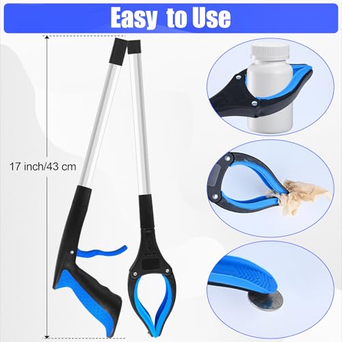 6 Pack 32 Inch Commercial Trash Grabber Tool for Elderly Assist, Foldable - color: Blue