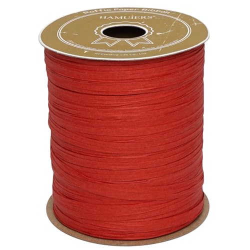 Raffia Ribbon for Gift Wrapping, Packing Paper Twine, Raffia Yarn for Crochet - 1/4'' Wide, 100 Yards, Red - color: Red