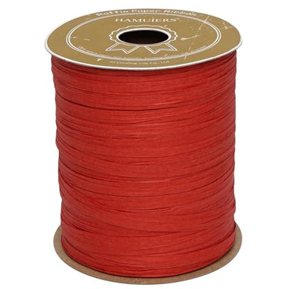 Raffia Ribbon for Gift Wrapping, Packing Paper Twine, Raffia Yarn for Crochet - 1/4'' Wide, 100 Yards, Red - color: Red