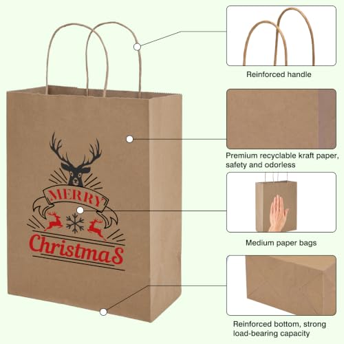OUTUXED 1500pcs 8x4x10in Brown Paper Bags with Handles, Kraft Gift Bags - color: Brown 8x4x10in, size: 1 Count (Pack of 1500)