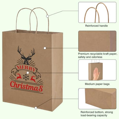 OUTUXED 1500pcs 8x4x10in Brown Paper Bags with Handles, Kraft Gift Bags - color: Brown 8x4x10in, size: 1 Count (Pack of 1500)