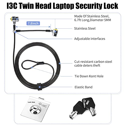 Laptop Lock, Combination Security Lock Cable with Keys and Anchor Plate, Anti Theft Lock for Business Electronics, Monitors, Tablets, Smart Phones (2 Laptop Locks Head)