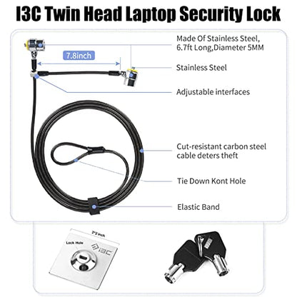 Laptop Lock, Combination Security Lock Cable with Keys and Anchor Plate, Anti Theft Lock for Business Electronics, Monitors, Tablets, Smart Phones (2 Laptop Locks Head)