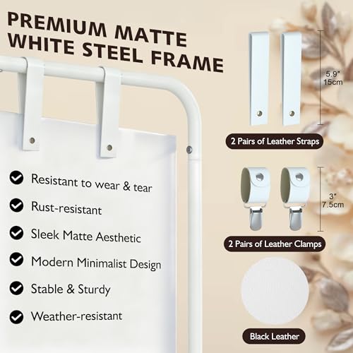 Jolitac Wedding Welcome Sign Holder, Adjustable Wedding Sign Stand Leather Hanging Straps & Design Bundle Heavy Duty Metal Easel Stand for Seating Charts, Bridal Showers, Birthday Party Displays - color: White