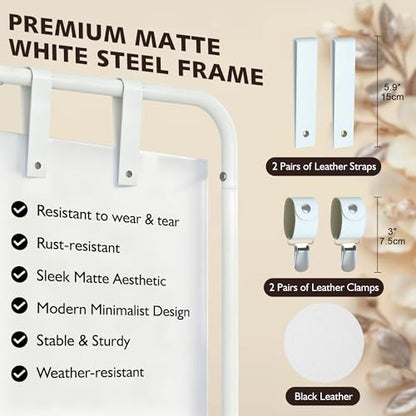 Jolitac Wedding Welcome Sign Holder, Adjustable Wedding Sign Stand Leather Hanging Straps & Design Bundle Heavy Duty Metal Easel Stand for Seating Charts, Bridal Showers, Birthday Party Displays - color: White