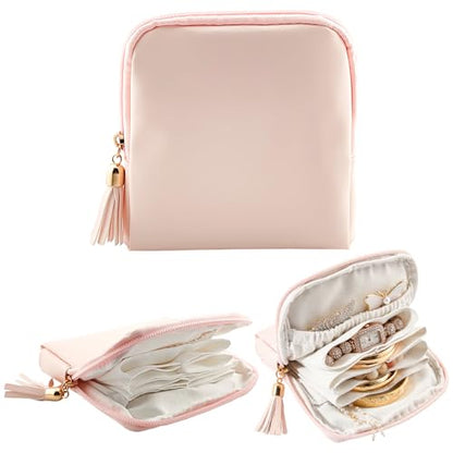 shunmei Mini Zipper Travel Jewelry Case with 5 Individual Pockets, Pink - color: Pink