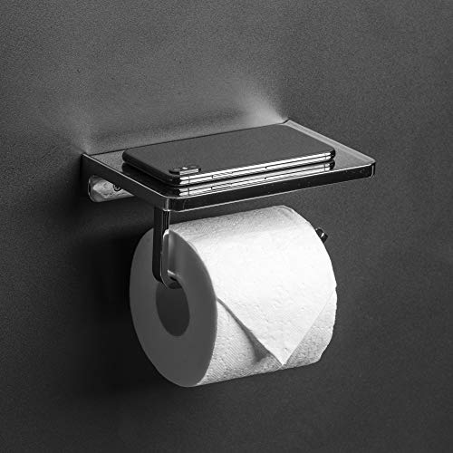Linkaa Wall Mount Toilet Paper Holder with Phone Shelf Polished Chrome - color: Polished Chrome