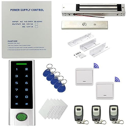 Backup Battery Supported Phone APP Remote Open Metal Case Weatherproof Biometric Fingerprint RFID Keypad Access Control System 600LB Magnetic Lock Smart Tuya App Remote PIN Code - size: Fingerprint Remote Manage Keypad