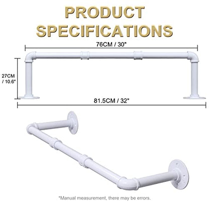 White Industrial Pipe Clothing Rack, 30 Inch Pipe Clothes Rack, Wall Mounted Detachable Garment Bar, Heavy Duty Iron Hanging Rod for Closet Storage - color: White