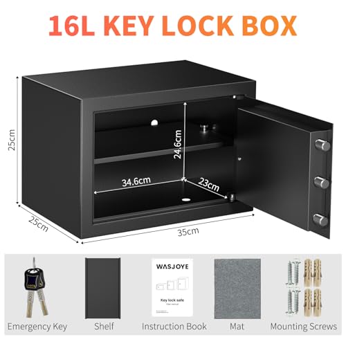 WASJOYE Cabinet Safe with Key for Money, 1.2 Cu Ft Key Lock Box - size: 1.2 Cu Ft Black