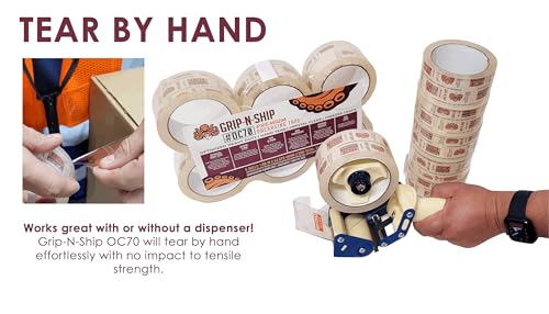 OC70 Premium Crystal Clear, Hand Tear, Freezer Grade, Superior Adhesive Heavy Duty Packaging Tape for Shipping, Mailing, & Moving, Made in USA - 6 Rolls, 328 Yards - 1.88 inches x 54.6 YD