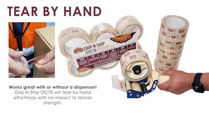OC70 Premium Crystal Clear, Hand Tear, Freezer Grade, Superior Adhesive Heavy Duty Packaging Tape for Shipping, Mailing, & Moving, Made in USA - 6 Rolls, 328 Yards - 1.88 inches x 54.6 YD