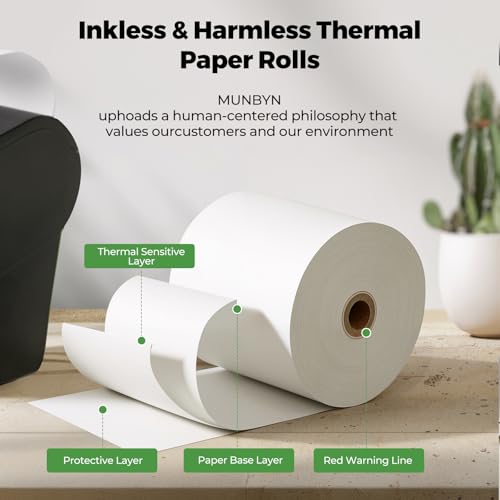 MUNBYN Thermal Paper 3 1/8 x 230ft, 5 Rolls Receipt Paper Work for Star Micronics TSP100 TSP143 Epson 80mm Receipt Printer Square POS Register Credit Card Terminals, Pos Register Paper BPA Free - size: 3 1/8" x 230', style: 5 Rolls