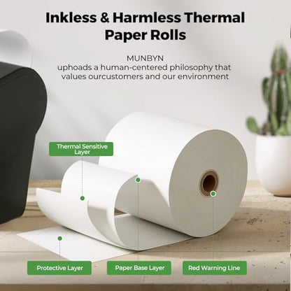 MUNBYN Thermal Paper 3 1/8 x 230ft, 5 Rolls Receipt Paper Work for Star Micronics TSP100 TSP143 Epson 80mm Receipt Printer Square POS Register Credit Card Terminals, Pos Register Paper BPA Free - size: 3 1/8" x 230', style: 5 Rolls
