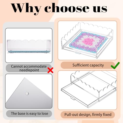 GlikCeil 1 Pcs 10" x 10" Acrylic Scalloped Tray Large Clear Acrylic Tray with Drawer for Insert Customizable Photos, Art, and Fabric Scalloped Basket for Needlepoint Napkin Frame Display Messages - size: 10" X 10"