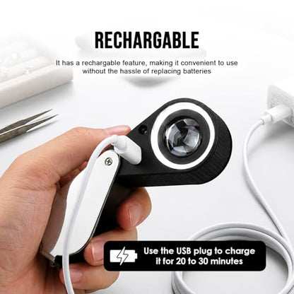 10X Jewelers Loupe Magnifier with UV & LED Lights, 22mm Triplet Lens, Rechargeable Foldable Jewelry Magnifier for Gems, Coins, Diamonds Inspection, Portable Loupe Tool