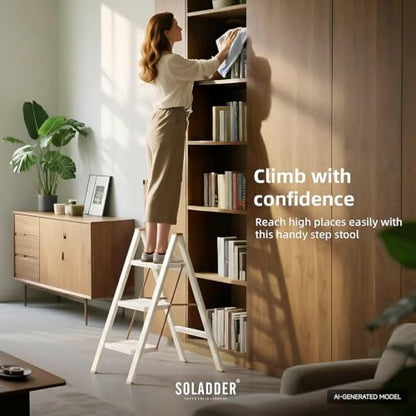 SOLADDER 3 Step Ladder, Folding Step Stool, Cream Chocolate - color: Cream Chocolate, size: 3 Step