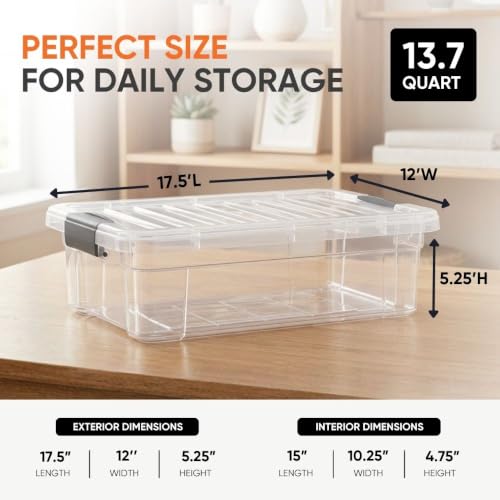 Superio 13.7 Quart Clear Plastic Storage Bin with Lid, Stackable Organizer Box, BPA-Free Storage Container for Home, Garage, School & Office, 5 Pack - size: 13.7 Quart