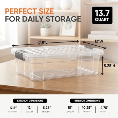 Superio 13.7 Quart Clear Plastic Storage Bin with Lid, Stackable Organizer Box, BPA-Free Storage Container for Home, Garage, School & Office, 5 Pack - size: 13.7 Quart