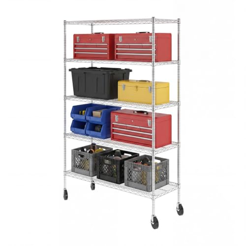 SafeRacks NSF 5-Tier Heavy Duty Wire Shelving Unit w/Wheels, 18"x48"x72" - color: Silver, size: 18"x48"x72" 5-Tier